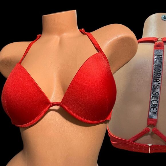 Victorias Secret Swim Shine Strap Full Coverage Push Up Bikini top Red 36C - Picture 14 of 14